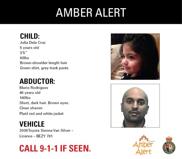 York Regional Police have issued an Amber Amber Alert for 5yearold