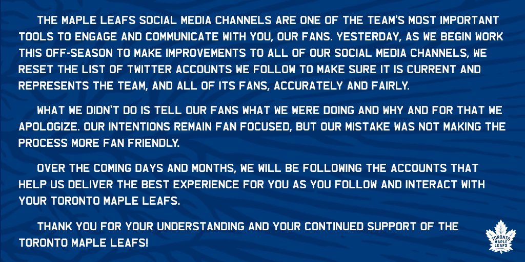 Leafs Twitter statement