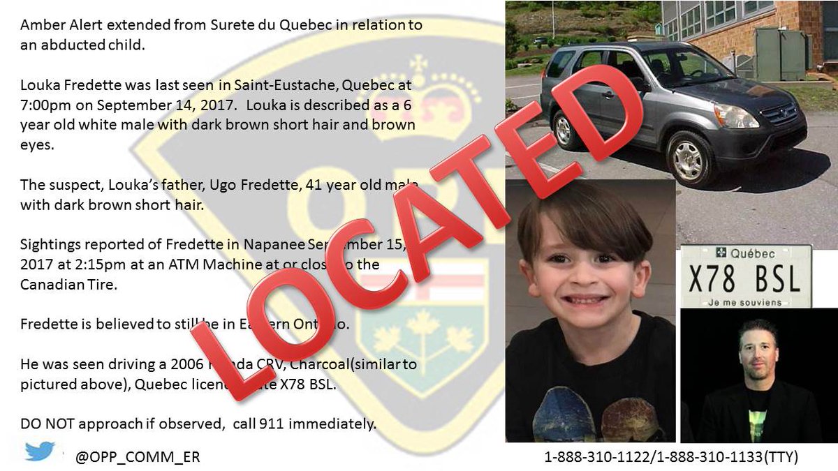 OPP Assist Sûreté Du Quebec With Amber Alert With Child ...