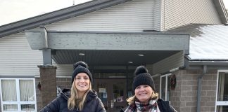 Sarah and Jennifer Stevenson drop off gifts at the Salvation Army. Photo courtesy of Jennifer Stevenson of the Muskoka Shoebox Project