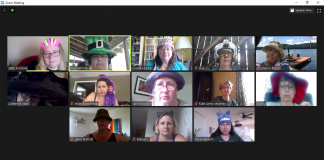 Silly hat hour during the 2020 Muskoka Novel Marathon, which was held virtually due to the pandemic