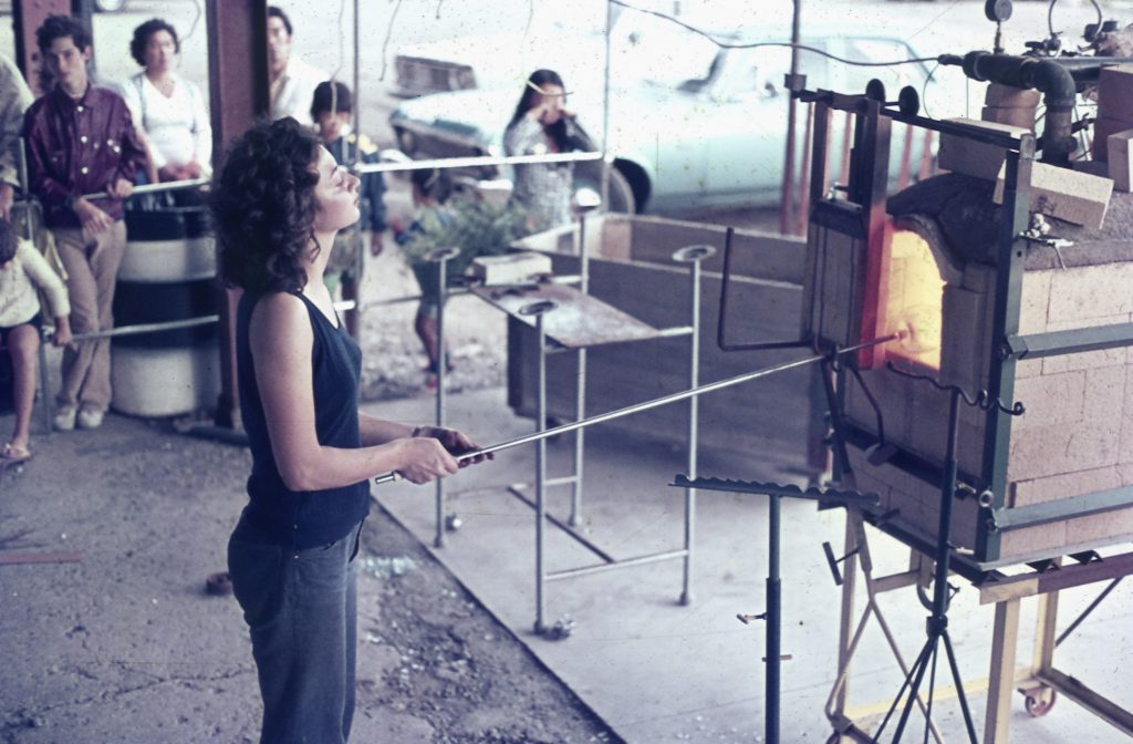 Kathy Ashby demonstrating glassblowing at the Toronto Harbourfront in 1974