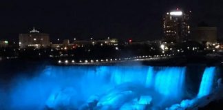 Niagara Falls lit up blue for apraxia awareness