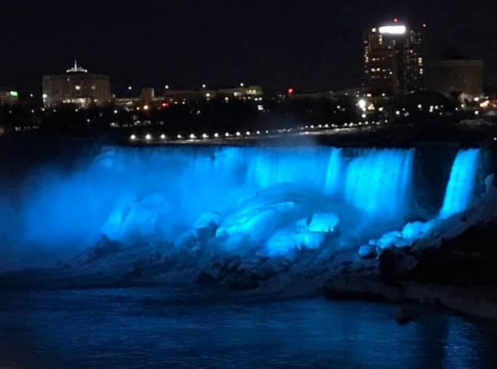 Niagara Falls lit up blue for apraxia awareness