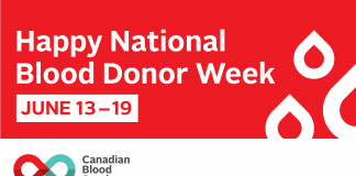 Happy National Blood Donor Week, June 13 to 19. Graphic courtesy of Canadian Blood Services