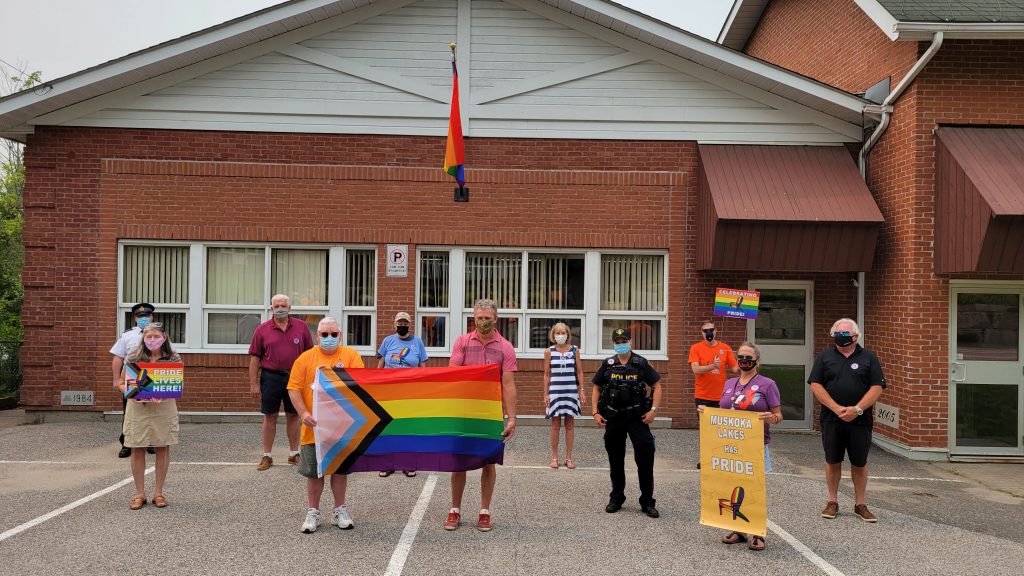 Progress flag raising in Muskoka Lakes. Photo courtesy of Muskoka Pride