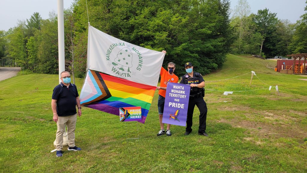Progress flag raising in Wahta. Photo courtesy of Muskoka Pride