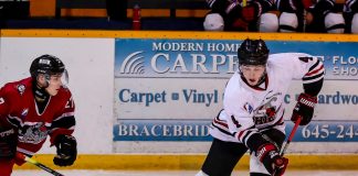 Billet homes: South Muskoka Shield is in search of billet families for their players, pictured playing the Knights of Meaford