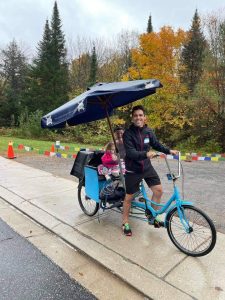 Robin Mounsteven drives the buggy for Scarlett Seymour at the Mary Lake Marathon