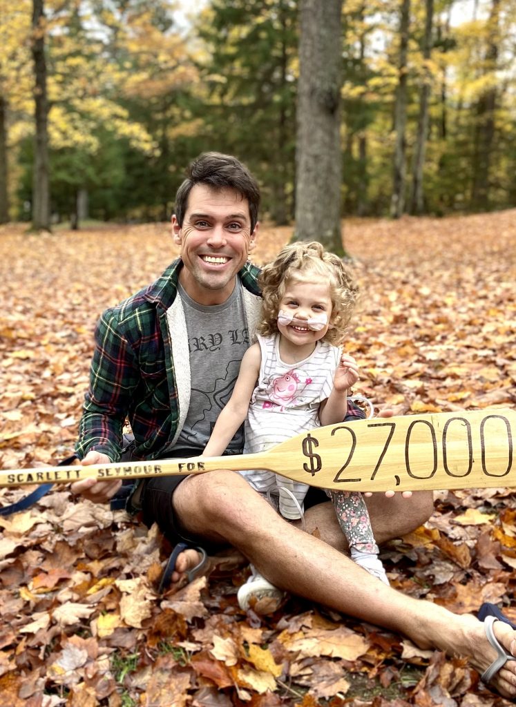Mary Lake Marathon organizer Robin Mounsteven with fundraising recipient Scarlett Seymour