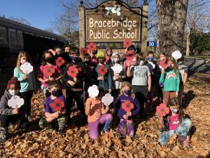 Students at Bracebridge Public School with their lawn poppies. Photo courtesy of The Manor at Gravenhurst