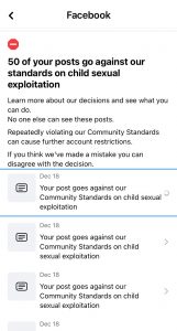 Facebook violation of community standards warning