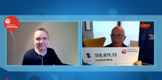 Daniele Zanotti, President and CEO of United Way Greater Toronto, and OLG President and CEO Duncan Hannay during the virtual cheque presentation.