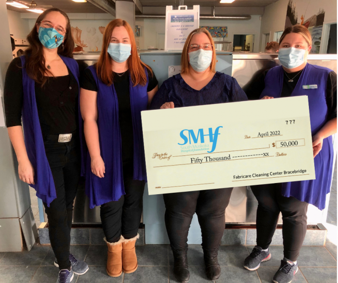 Fabricare Cleaning Center presents a cheque for $50,000 to the South Muskoka Hospital Foundation