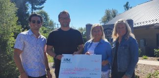 Joey Braden, Hospice Muskoka Public Relations and Fundraising Specialist Matt Steer, Butterfly Lake Resort owner Lynn Braden and resort resident Heather Neuman