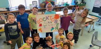 Collecting socks for Socktober: Sarah Geer's combined Grade 2 and 3 class
