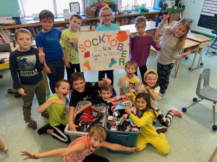 Socktober Collecting socks for Socktober: Sarah Geer's combined Grade 2 and 3 class