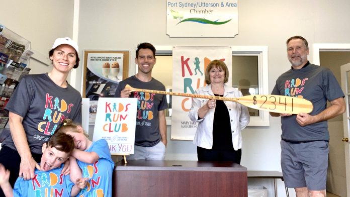 Kids Run Club receives a cheque from the Port Sydney/Utterson & Area Chamber of Commerce