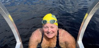 Joy Jarvis swims for equipment at Huntsville Hospital